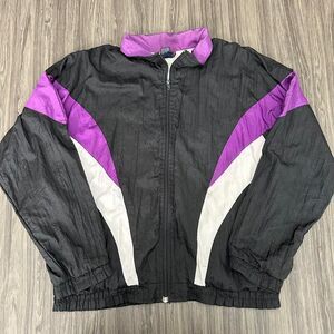 Vintage 90s Purple and Black Retro Windbreaker Jacket. Sz M